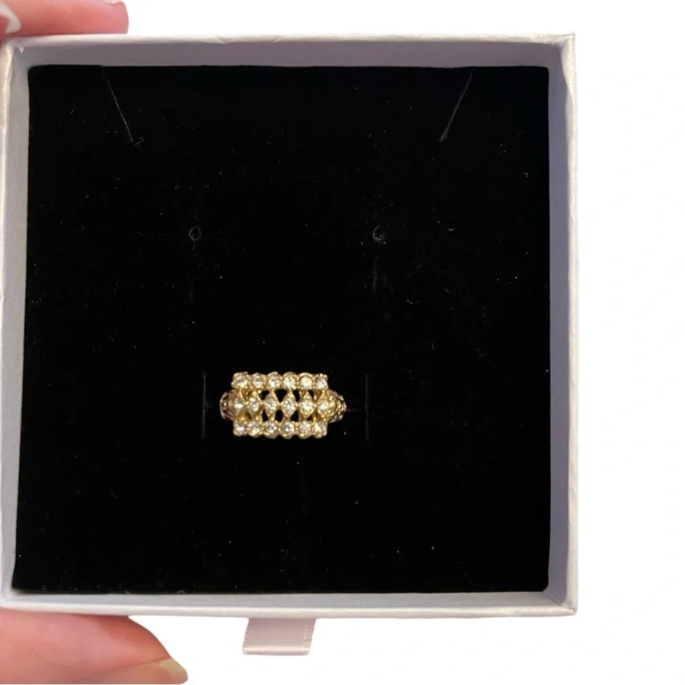 Vintage Gold Tone & Crystal Rectangular Women’s Pinky Ring - 4 for $30